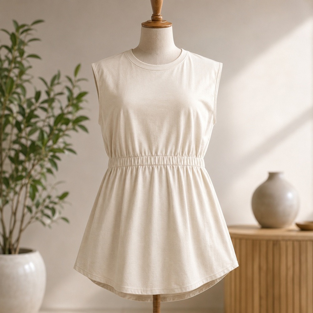 Melrose and Market Cream Sleeveless Elastic Waist Knit Mini Dress Pockets XXL